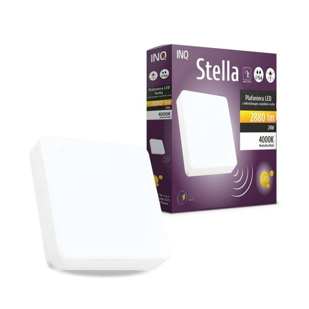 Plafoniera LED STELLA 24W 2880lm IP54 z czujnikiem ruchu kwadrat 4000K 