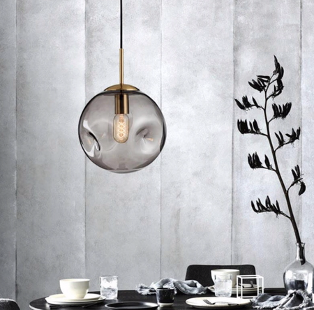 Lampa wisząca Szklana kula  gnieciona grafit 25cm