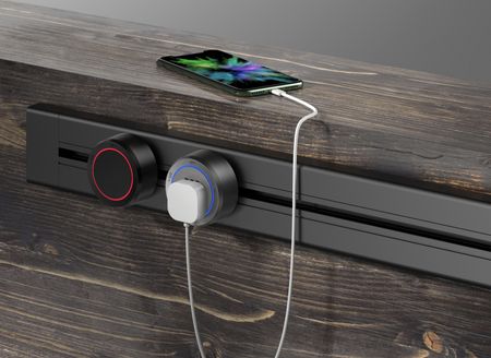 Gniazdo torowe szynowe USB+ TYP C  do track systemu TINSLEY podświetlane blue