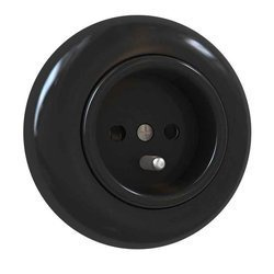 Gniazdo  podtynkowe z uziemieniem czarne z ramką Retro