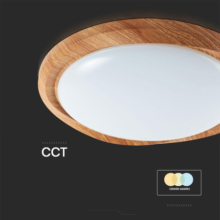 Plafon V-TAC 60W DREWNO fi.49cm CCT Pilot TIMER VT-8559 3000K-6500K 6000lm