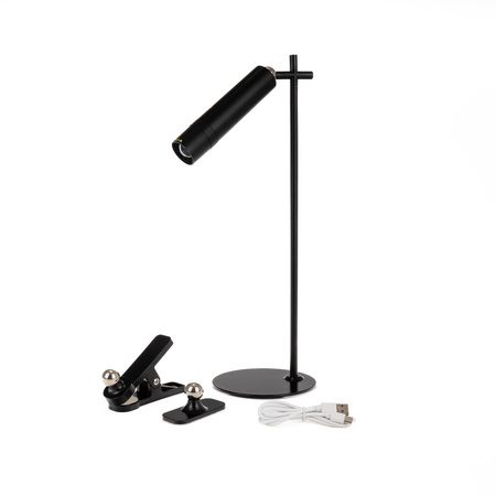 Lampka Biurkowa V-TAC 4w1 37cm Kinkiet Klips Latarka 3W LED Czarna 