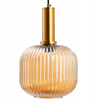Szklana Lampa wisząca karbowana Retro bursztynowa 20cm złota
