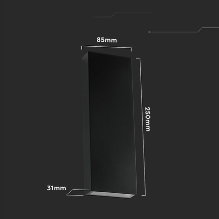 Kinkiet Ścienny V-TAC 8W LED Czarny IP65 85x250mm VT-91008 4000K 1120lm