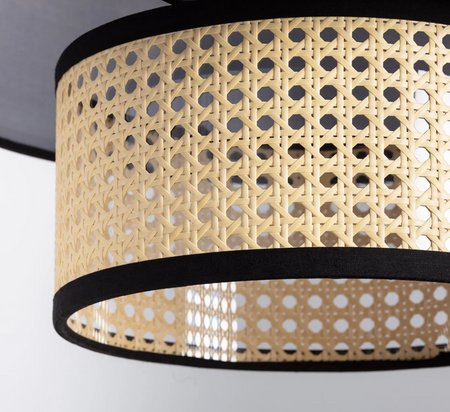 Rattanowa Lampa wisząca pleciona E27 czarna naturalna Boho