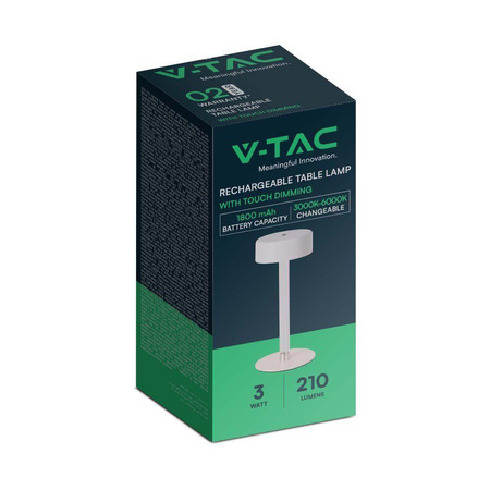 Lampka Biurkowa Nocna V-TAC 3W LED 23cm Ładowanie USB CCT Ściemnianie Biała 