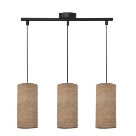 Ballo lampa wisząca czarny 3x60 e27 abażur orzechowy