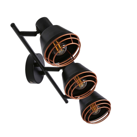 Lampa ścienna/sufitowa czarna klosz miedziany 3xE14 40W Neria 