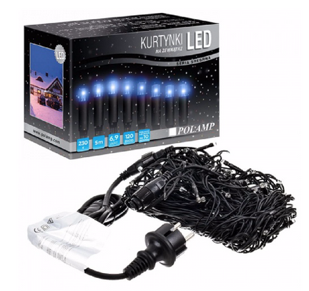 Kurtynka świetlna 120 LED SOPLE FLASH niebieska IP44 5mb 