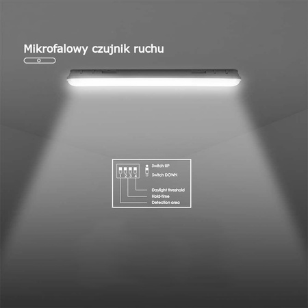 Oprawa Hermetyczna LED V-TAC SAMSUNG CHIP 36W 120cm 120Lm/W ML SS Clip Czujnik Ruchu VT-120136S 6500K 4320lm 3 Lata Gwarancji
