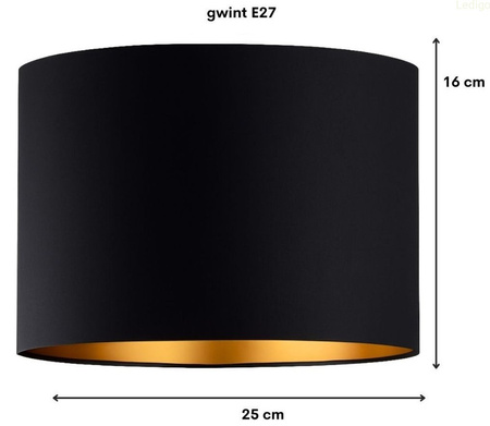 Abażur walec Oro Deluxe czarno złoty 25cm E27