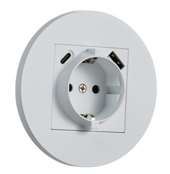 Gniazdo Schuko + USB + USBC podtynkowe okrągłe metalowe TOGGLICA ROUND biały mat