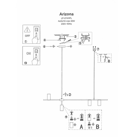 Light prestige Arizona 6 linia wisząca czarny/złoty LP-074/6PL BK/GD
