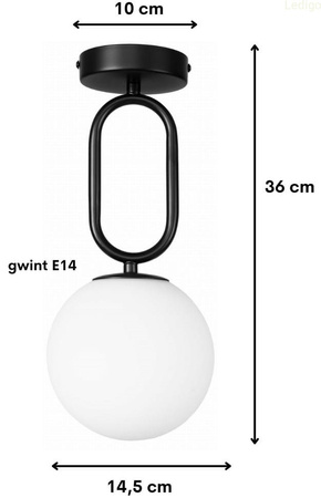 Lampa sufitowa Milano black pojedyńcza mleczna kula