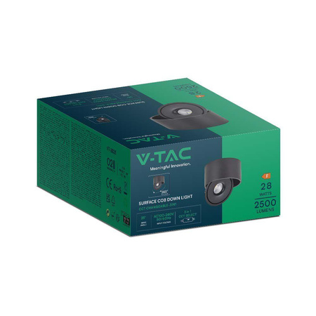 Oprawa Natynkowa Downlight V-TAC 28W Uchylna CRI90 CCT Czarna VT-2833 3000K-4000K-6400K 2500lm