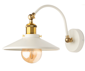 Kinkiet metalowy Retro na łuku biało złoty płaski