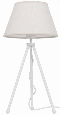 Lampa stołowa biała NEPTUN Mini z lnianym abażurem Karo i włącznikiem