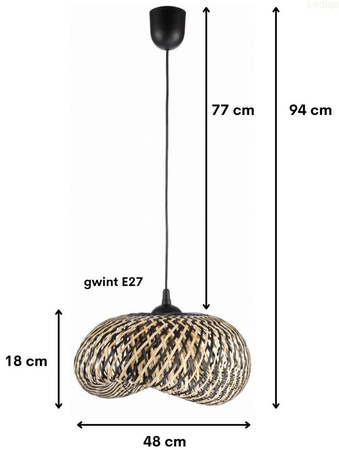 Lampa wisząca dwukolorowa BOHO bambusowa plecionka NUSA 50cm