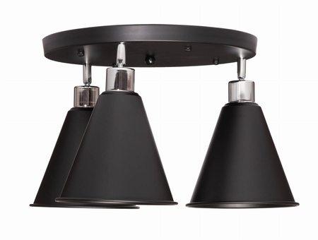Lampa sufitowa plafon 3 klosze Stożek czarny