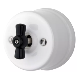 Włącznik ceramiczny obrotowy natynkowy pojedynczy biały z czarnym pokrętłem