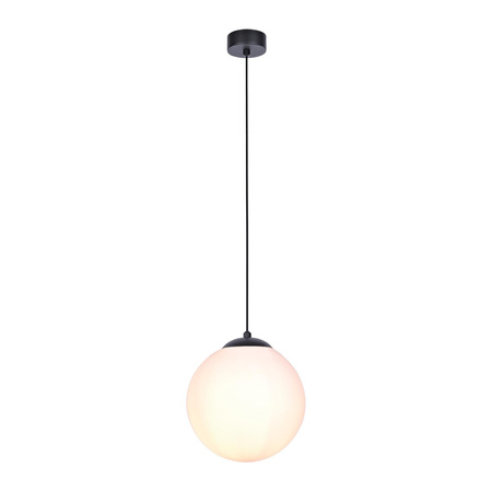 Czarna lampa wisząca z dużym mlecznym kloszem 30 cm K-4922 z serii SAVOY