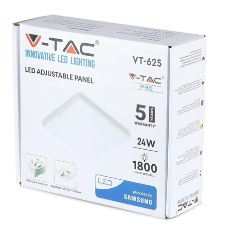 Panel V-TAC 24W LED Regulowany SAMSUNG CHIP Kwadrat 223x32mm VT-625SQ 6400K 1800lm 5 Lat Gwarancji