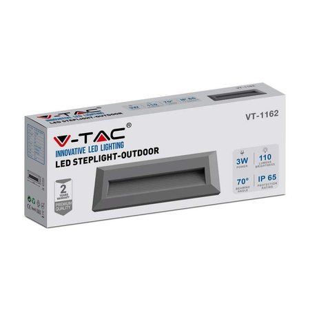 Oprawa Schodowa 3W LED V-TAC Szara Prostokąt 230V IP65 VT-1162 3000K 110lm