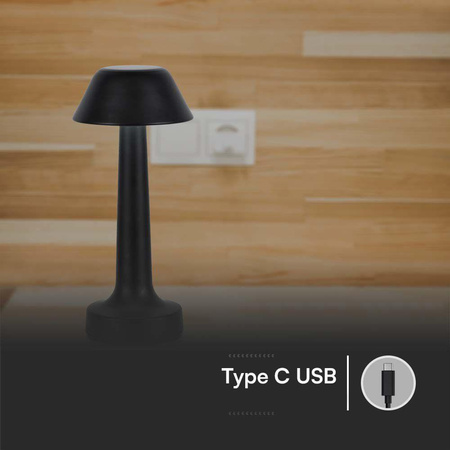 Lampka Biurkowa Nocna V-TAC 2W LED 23cm Ładowanie USB CCT Ściemnianie Czarna 