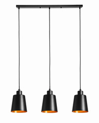 Lampa wisząca potrójna listwa czarna stożek czarno złoty