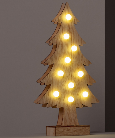 Świąteczna dekoracja drewniana choinka lampka LED