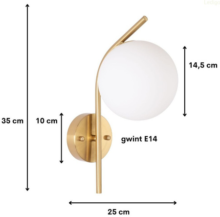 Kinkiet złoty Milano Moonlight mleczna kula 1xE14