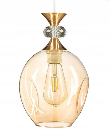 Lampa wisząca szklana amber GLAMOUR kryształ 1xE27