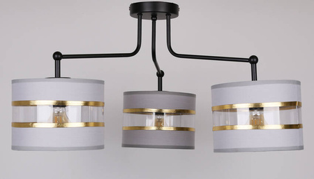 Lampa sufitowa czarny 3xE27 abażur biały + złoty Andy 33-00514