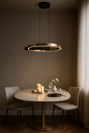 Stylowa lampa wisząca LED, złoty okrąg 40 cm K-8232 z serii METIS