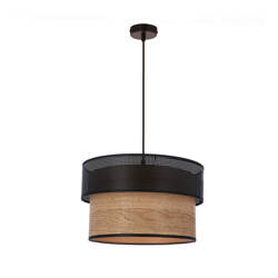 FORNERO LAMPA WISZĄCA 1x60W E27 ABAŻUR CZARNY+DREWNIANY