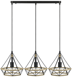 Lampa wisząca listwa loftowa Piramida 3xE27 Czarna i juta