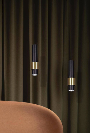 Czarna lampa wisząca tuba ze złotym zdobieniem K-4716 z serii PERN