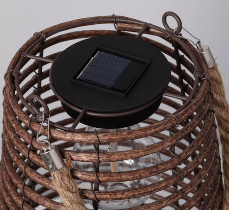 Rattanowa brązowa Latarenka LED Lampka solarna 30cm Lampion
