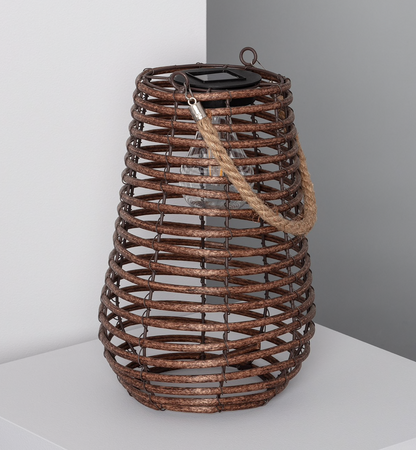 Rattanowa brązowa Latarenka LED Lampka solarna 30cm Lampion