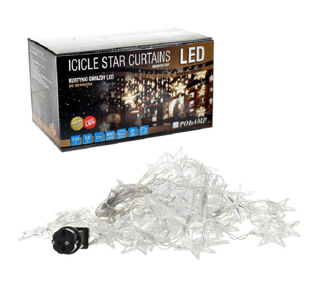 Kurtynka świetlna 100 LED GWIAZDKI biała zimna IP20 5mb 