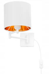 Kinkiet regulowany z abażurem biały hotelowy z kablem ON/OFF