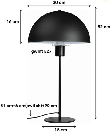 Lampka nocna stołowa metalowa czarna kopuła