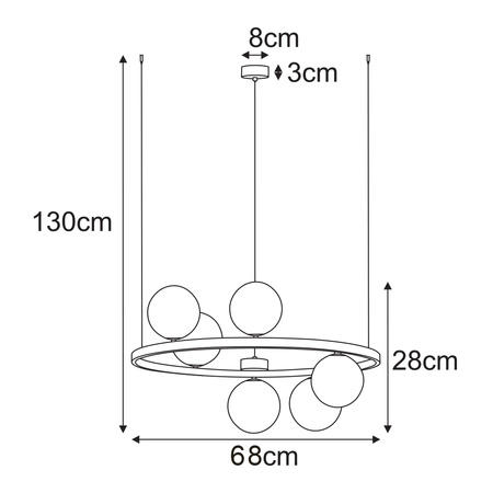 Efektowna lampa wisząca z 6 kloszami na obręczy K-5697 z serii SATURNO