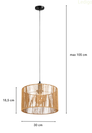 Lampa wisząca strunowa naturalna pleciona WALEC boho 30cm