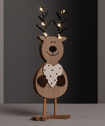 Świąteczny renifer z sercem LED drewniany na baterie