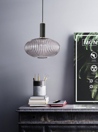Szklana Lampa wisząca karbowana Retro grafitowa 30cm