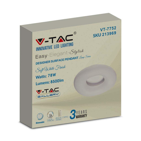 Oprawa LED V-TAC 80W Oprawa Sufitowa Owal Zmiana Barwy 75cm Ściemnianie Biały VT-7752-N 2700K-6400K 7300lm 3 Lata Gwarancji