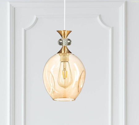 Lampa wisząca szklana amber GLAMOUR kryształ 1xE27