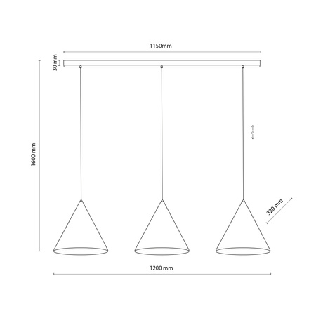 Lampa wisząca CONO Black 3xE27 L listwa