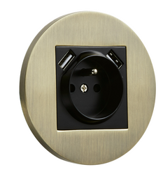 Gniazdo z bolcem + 2xUSB podtynkowe okrągłe metalowe TOGGLICA ROUND patyna szczotkowana